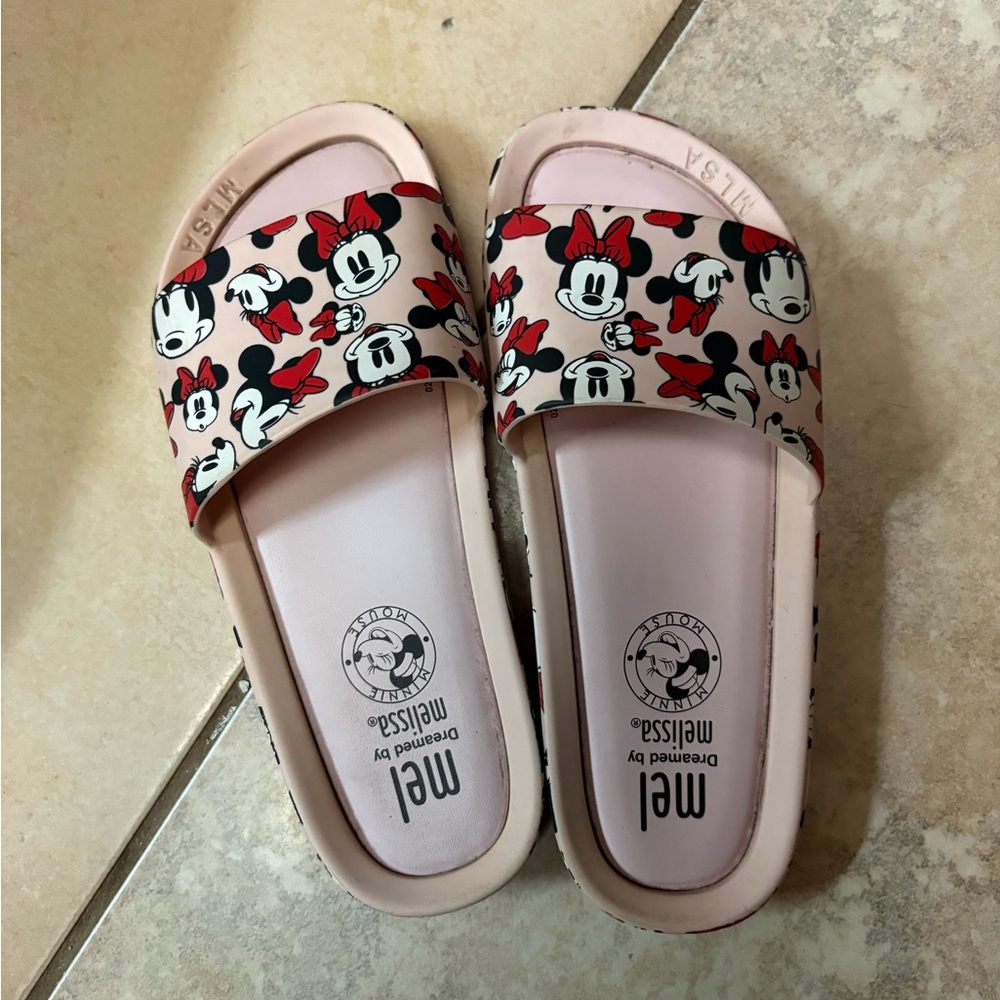 Disney Kids Minnie Mouse Slide Sandals - Pink and Black